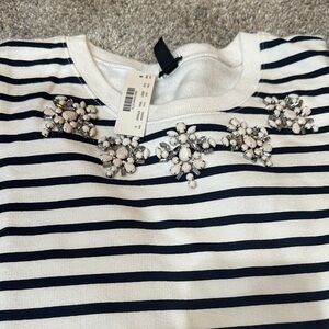 J Crew Striped Navy and White Top with Embellishments NWT